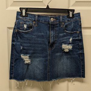 Aeropostale High Rise distressed denim mini skirt, size 2